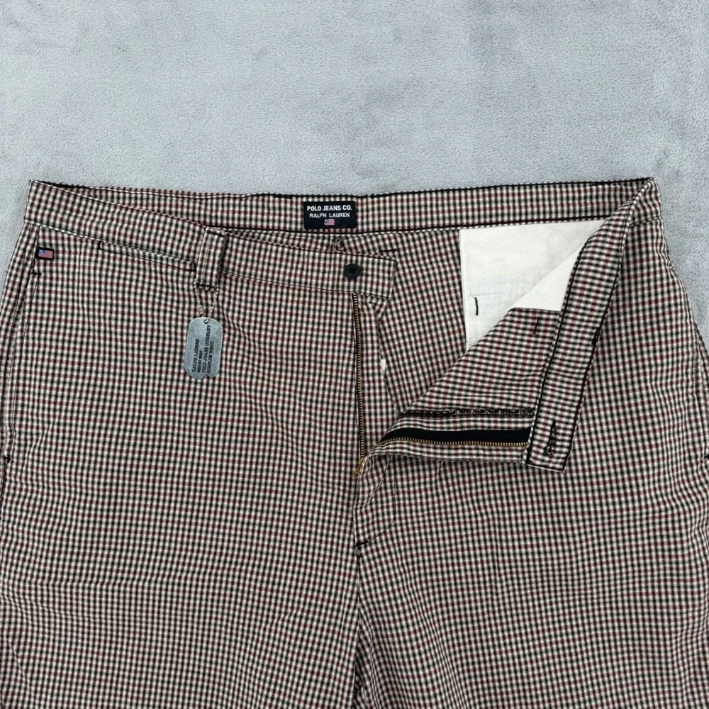 Polo Jeans Co Ralph Lauren Mens Brown Gingham‎ Check Dog Shorts Size 42